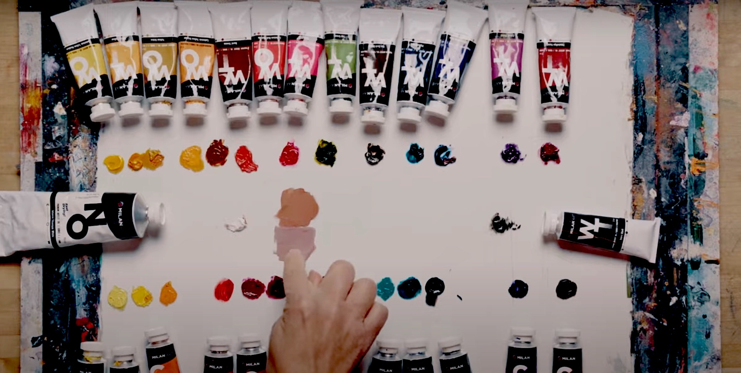 Pallet of paint many colors