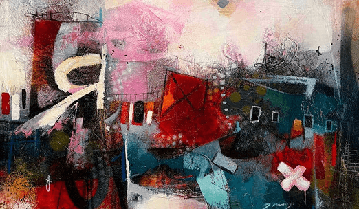 Acrylic Abstract red green blue