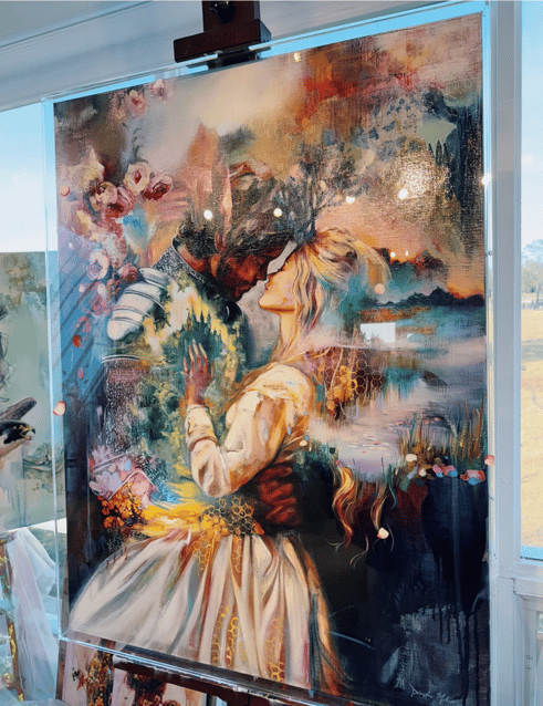 Dimitra Painting of couple kinght and Maiden
